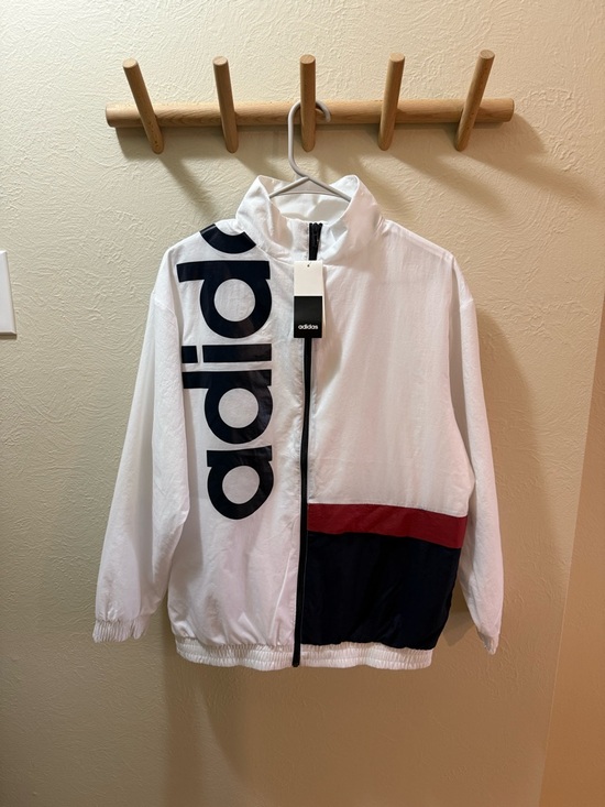 adidas Other - adidas White Mesh Lined Jacket with Black Logo Tag